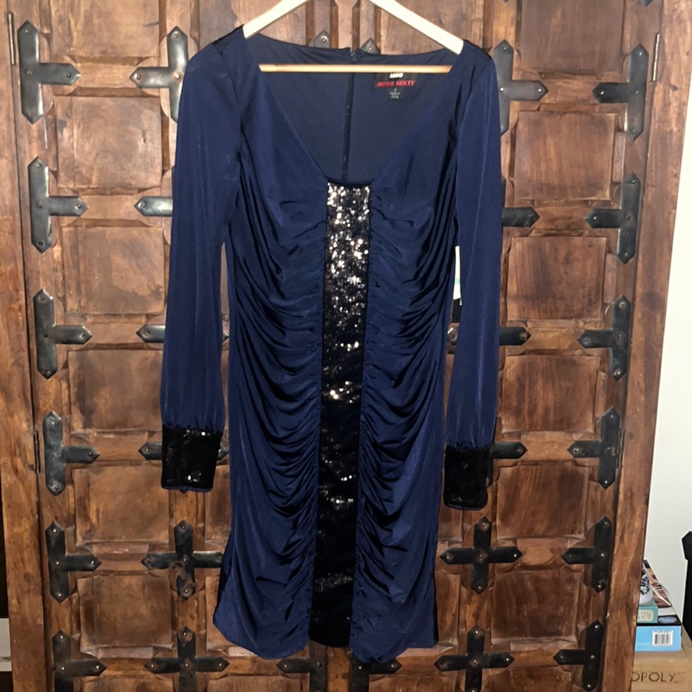 NWT dead stock Miss Sixty navy blue sequenced long sleeve midi dress